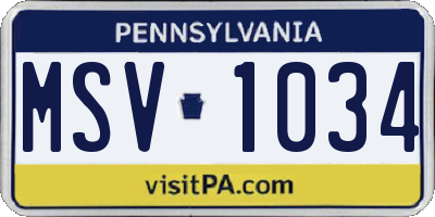 PA license plate MSV1034
