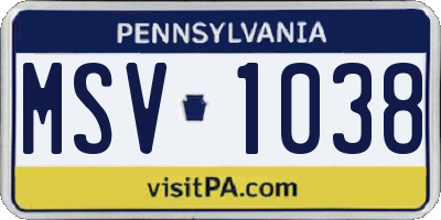 PA license plate MSV1038