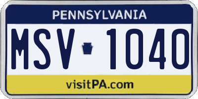 PA license plate MSV1040