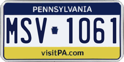 PA license plate MSV1061