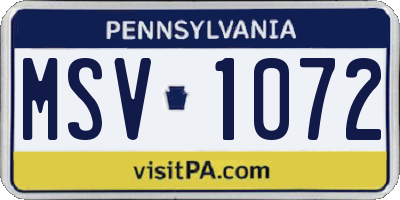 PA license plate MSV1072