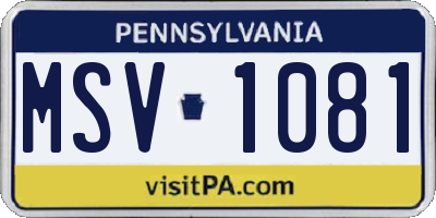PA license plate MSV1081