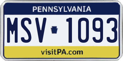PA license plate MSV1093