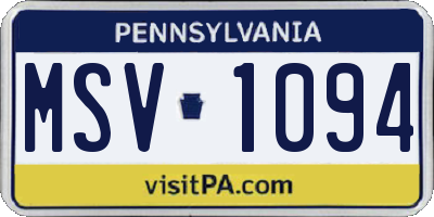 PA license plate MSV1094