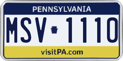 PA license plate MSV1110