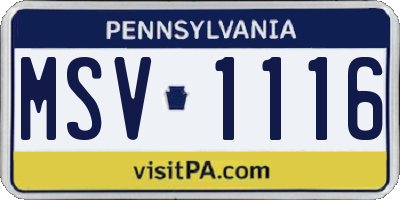 PA license plate MSV1116