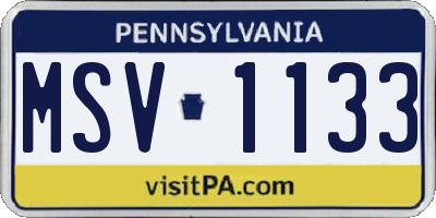 PA license plate MSV1133