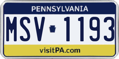 PA license plate MSV1193