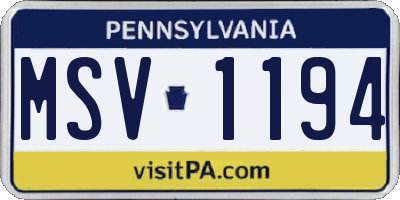 PA license plate MSV1194