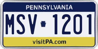 PA license plate MSV1201