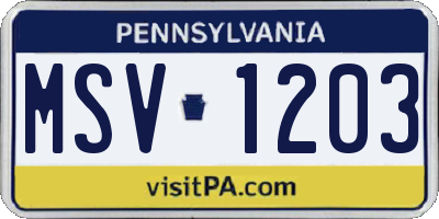 PA license plate MSV1203