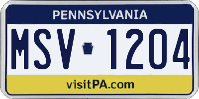 PA license plate MSV1204