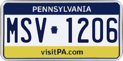 PA license plate MSV1206