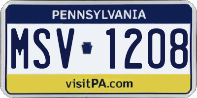 PA license plate MSV1208