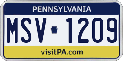 PA license plate MSV1209