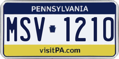 PA license plate MSV1210