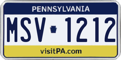 PA license plate MSV1212