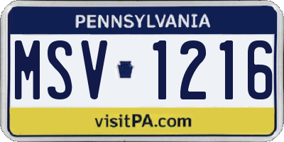 PA license plate MSV1216