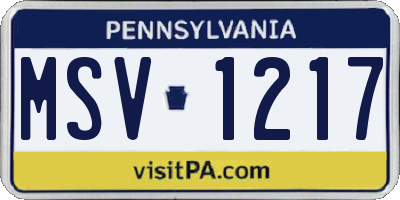 PA license plate MSV1217