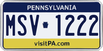 PA license plate MSV1222