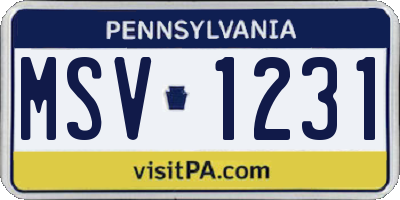 PA license plate MSV1231