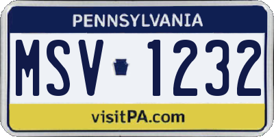 PA license plate MSV1232
