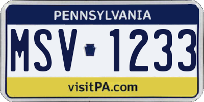 PA license plate MSV1233