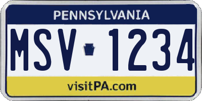 PA license plate MSV1234