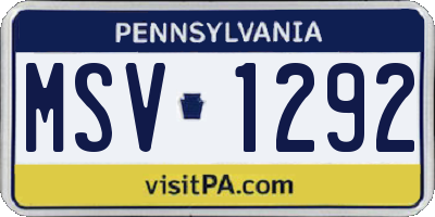 PA license plate MSV1292