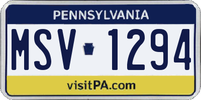 PA license plate MSV1294