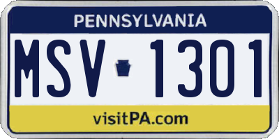 PA license plate MSV1301