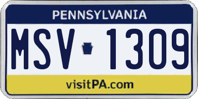 PA license plate MSV1309