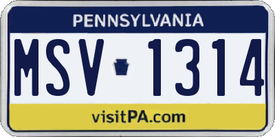 PA license plate MSV1314