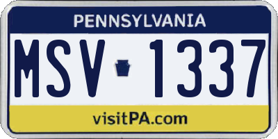 PA license plate MSV1337