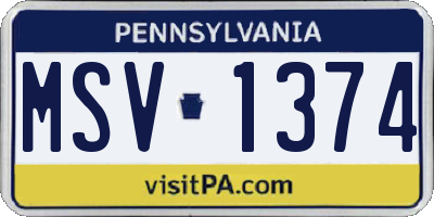 PA license plate MSV1374