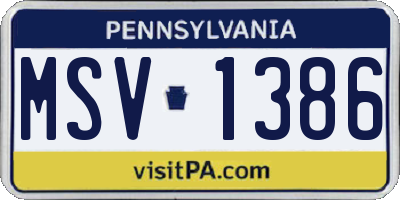 PA license plate MSV1386