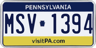 PA license plate MSV1394