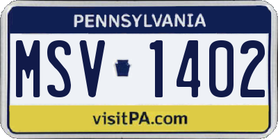 PA license plate MSV1402
