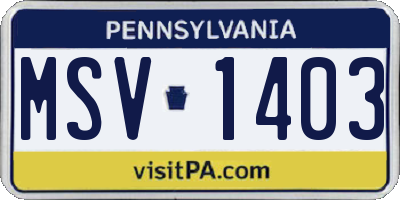 PA license plate MSV1403
