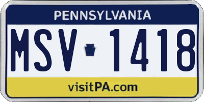 PA license plate MSV1418