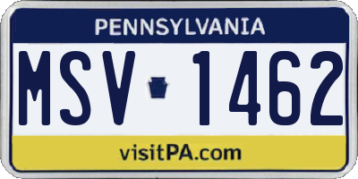 PA license plate MSV1462