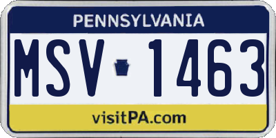 PA license plate MSV1463