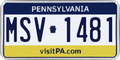 PA license plate MSV1481