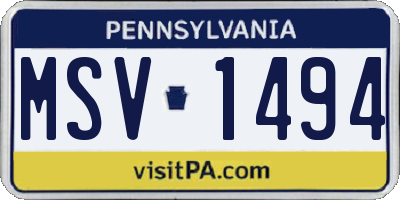 PA license plate MSV1494