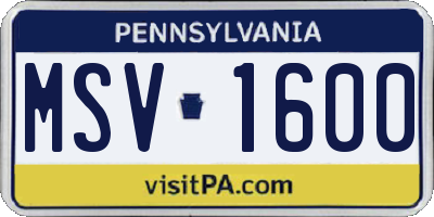 PA license plate MSV1600