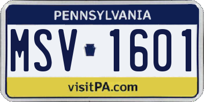 PA license plate MSV1601