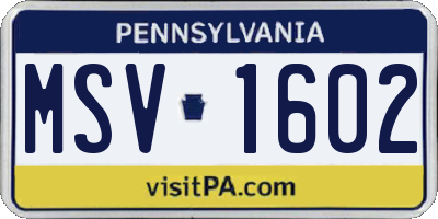 PA license plate MSV1602