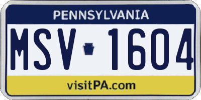 PA license plate MSV1604