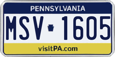 PA license plate MSV1605