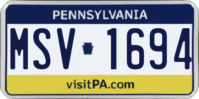 PA license plate MSV1694
